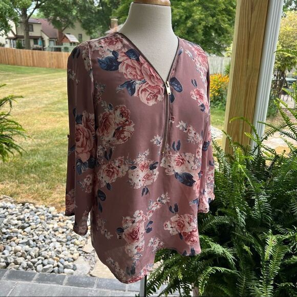 Rue 21  Floral Long Sleeve Blouse with Zipper size S - Picture 1 of 5